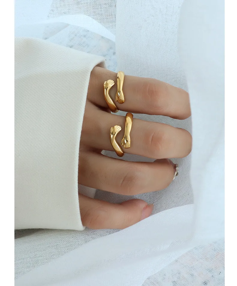 

Titanium With 18K Creative Solid Band Hand Rings Women Jewelry Punk Runway Gothic Boho Ins Top Hiphop Party Wedding