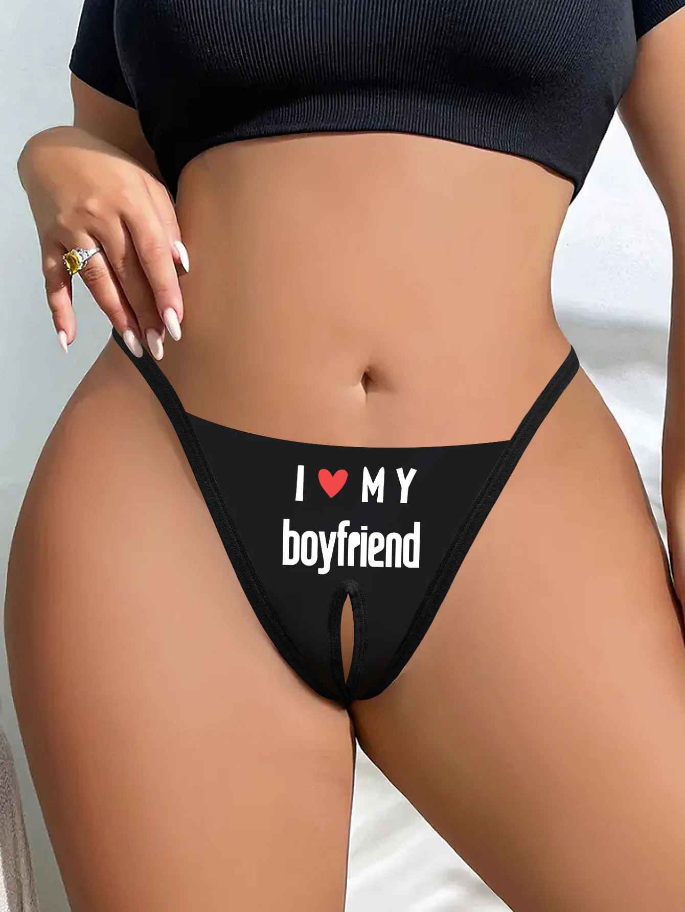 Ladies' Black Sexy Low Waist Thong With Letter Print Comfortable Breathable G-String Underpants Underwear