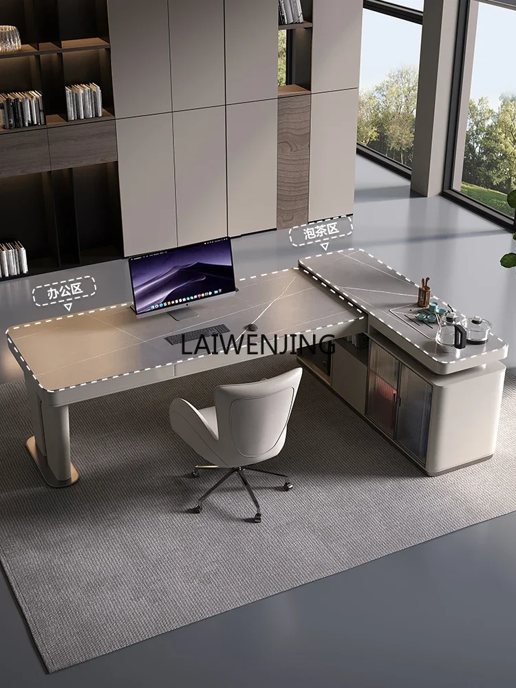 MJY light luxury integrated dual-purpose Italian study high-end simple rock slab desk