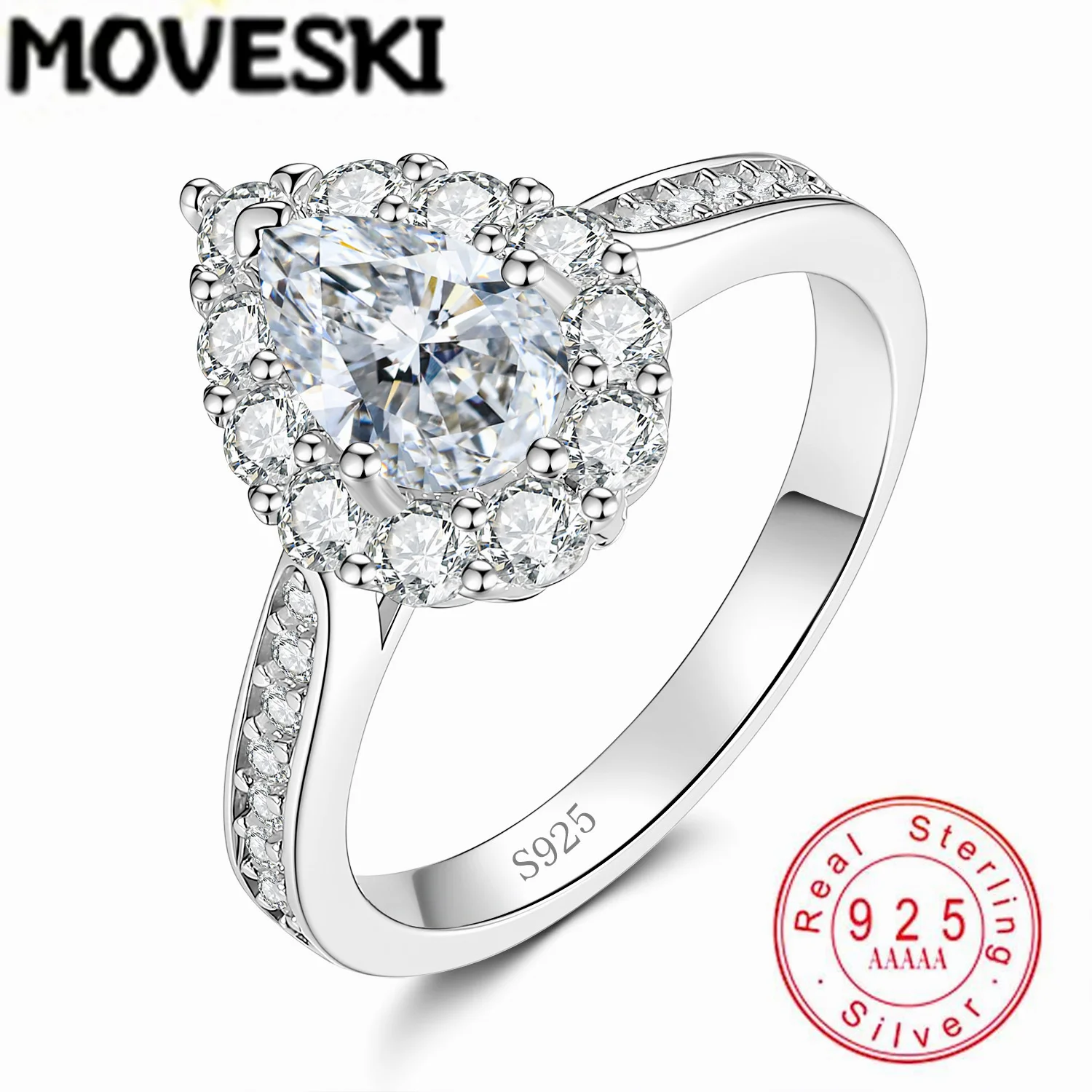 

Кольцо для помолвки MOVESKI с муассанитом грушевидной огранки 1 карат, серебро 925 пробы, обручальное кольцо с ореолом для женщин, ювелирное украшение на обещание
