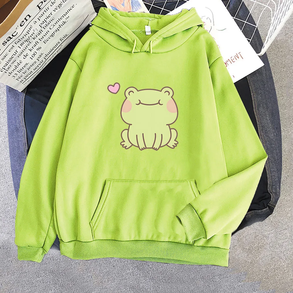 

Women Frog Printed Long Sleeve Top Hooded Sweatshirt Kawaii Graphic Soft Hoodies Pocket Cute Clothes Sudaderas Comfortable Hoody