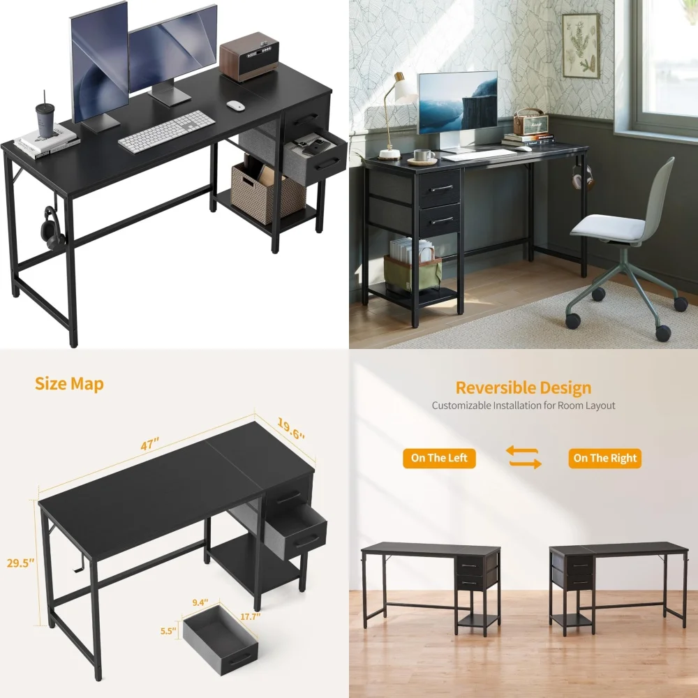 

Computer DesksCompact 47 Inch Home Office Desk with 2 Drawers Study Writing Table for Computer Work and Small Spaces