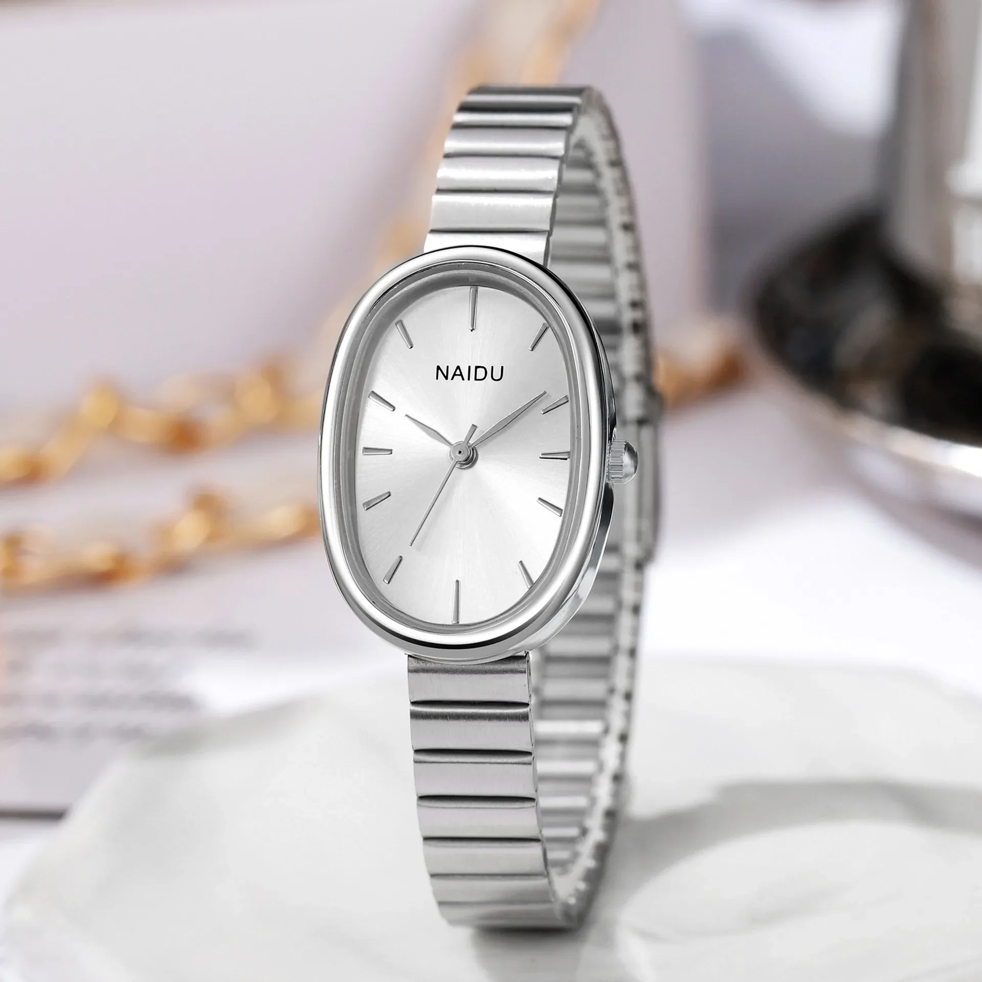 MAYZHISU Luxury Women Watch Stainless Steel Small Ladies Quartz Watches Oval Bamboo Strap Female Wristwatch Clock for Girls Gift