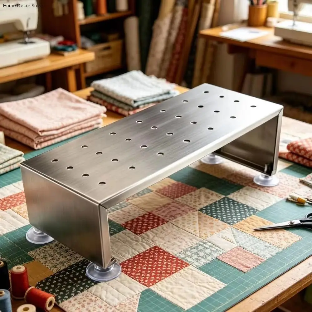 Metal Foot Stool Sewing Machine Footrest Suction Cup Feet Stainless Steel Footrest Platform Perforated Surface Sloped Platform