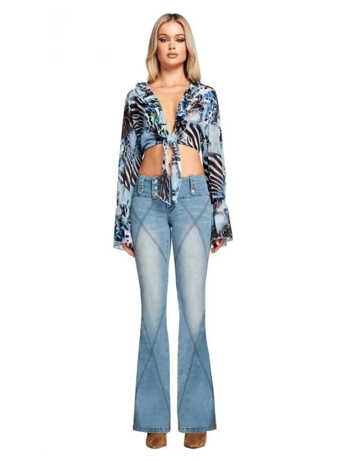 Jeans a campana a vita alta Pantaloni attillati dimagranti retrò Wa per giovani donne pendolari Sle Primavera Autunno Regular Thin