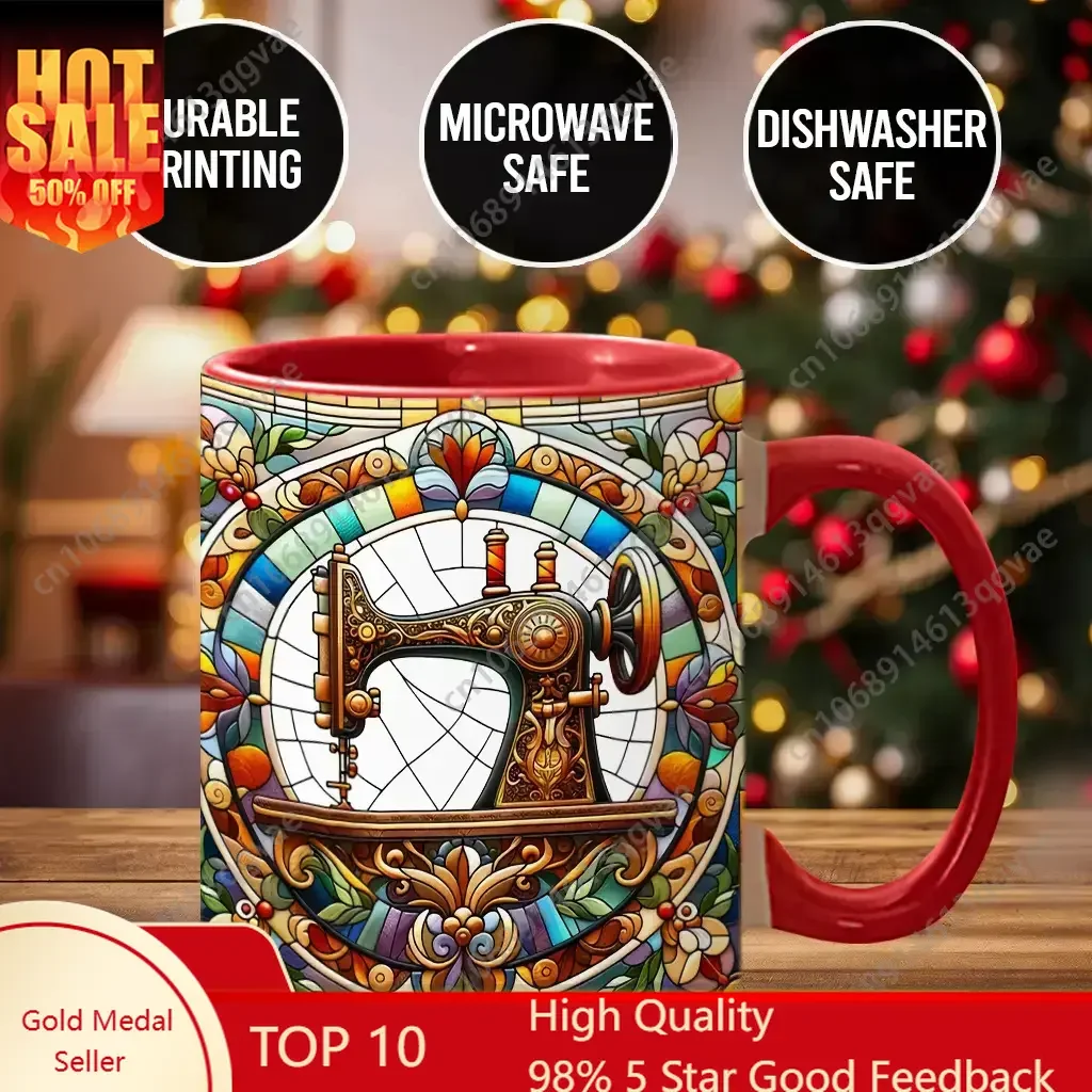 

Colorful Sewing Machine Accent Mug Holiday Season Ceramic Mugs Coffee Drinkware 11 Oz Ceramic Mug / Beverage Cup / Water Cup