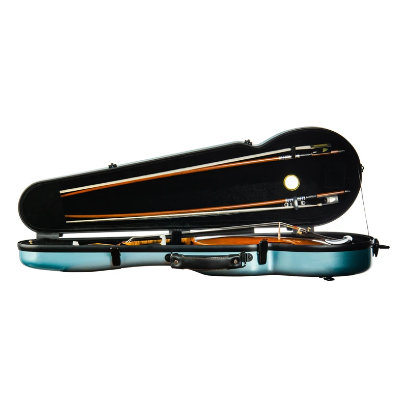 Violin Case Triangular Hard Case Lake Blue Hybrid Carbon Fiber 4/4 Size Waterproof Lightweight with Double Shoulder Straps