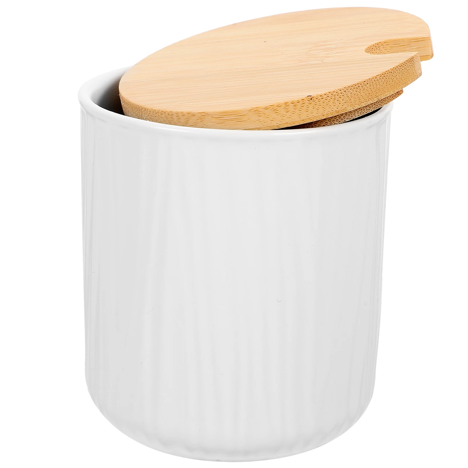 

Ceramic Seasoning Jar White Bamboo Lid Salt Sugar Storage Canister Spice Holder Condiment Container Wide Mouth Easy Clean