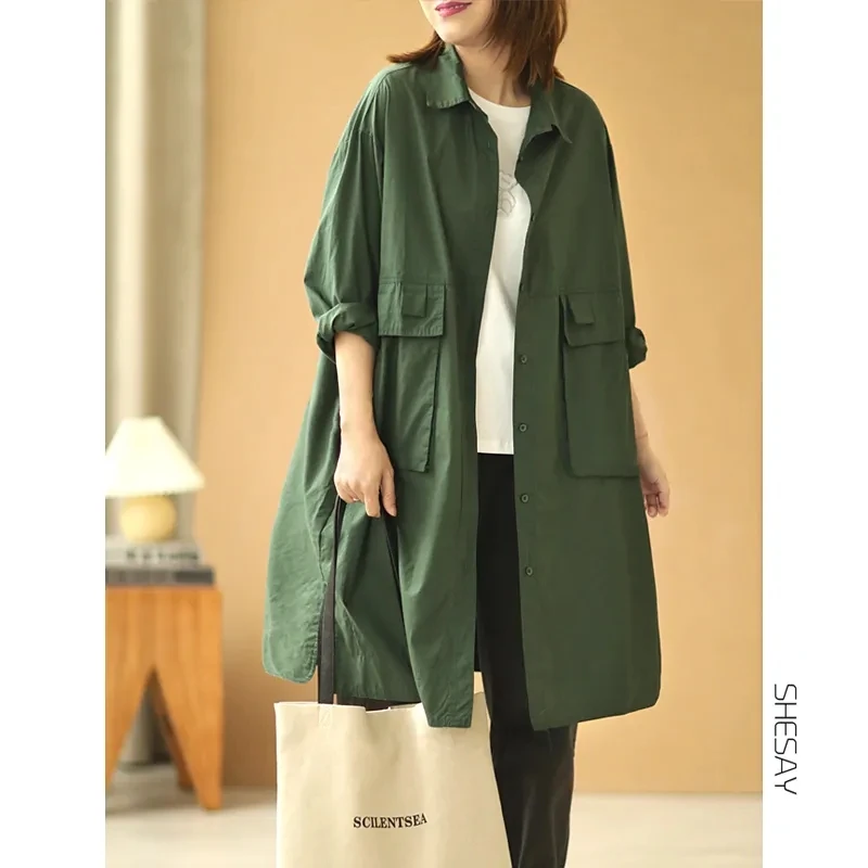

Casual Loose Workwear irt Sle Korean Version plus Size Women's Long Coat Autumn Season Cotton Material Color