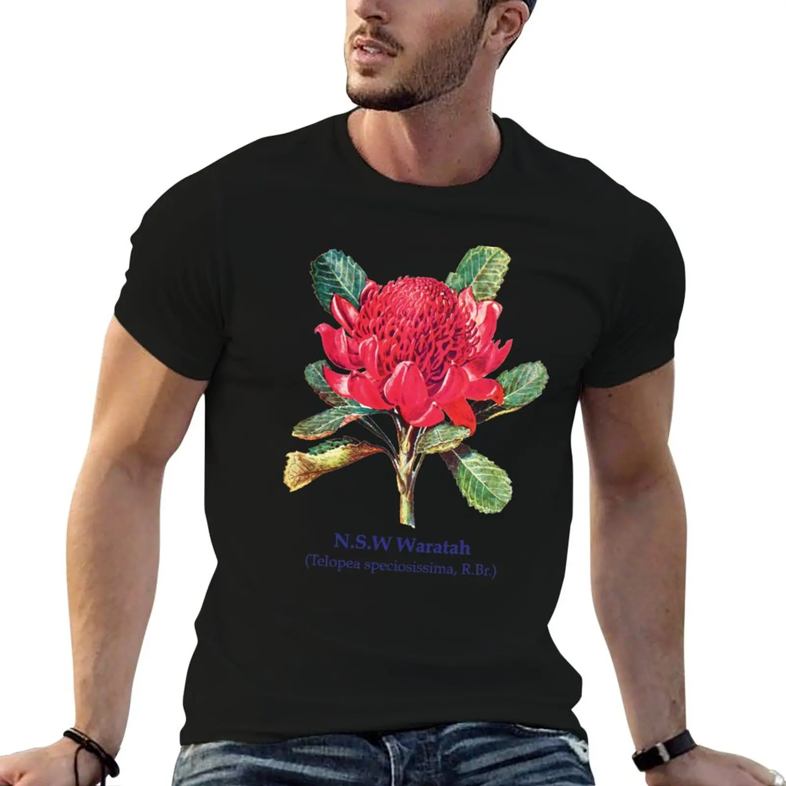 

NSW Waratah Australian Native Flowers Floral T-Shirt designer shirts shirts graphic tee summer clothes men graphic t shirts