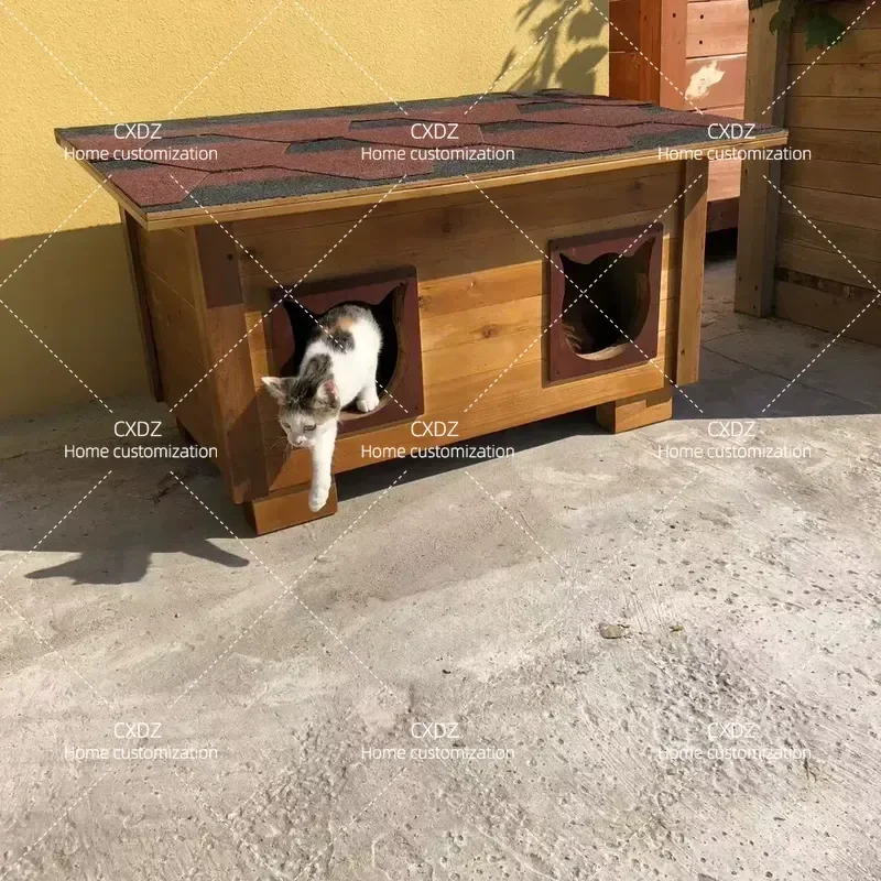 Outdoor Cat House Waterproof Sun Protection Winter Warm Pet Shelter for Stray Cats Durable Outdoor Cat Room with Litter Area