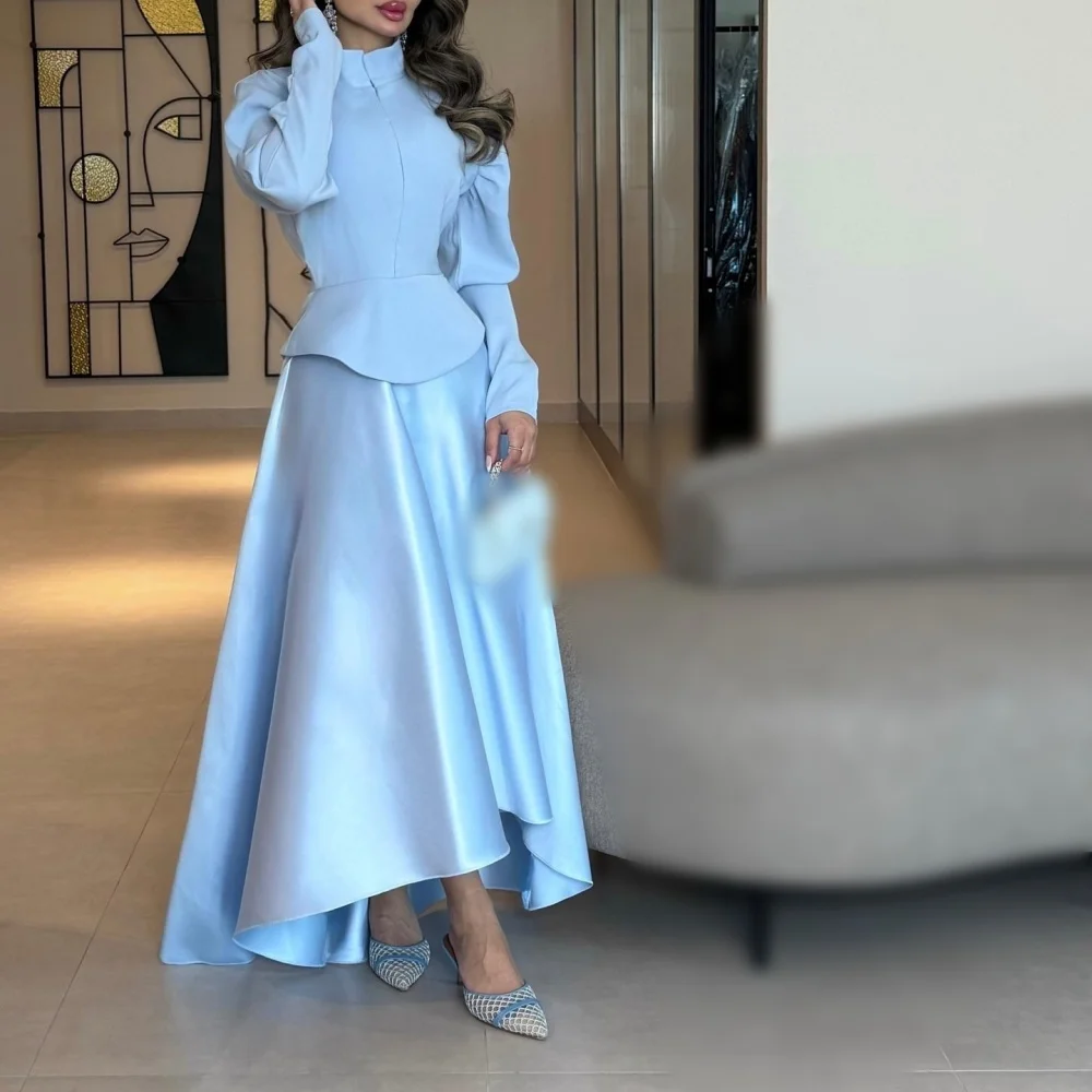 

Индивидуальные высококачественные вечерние платья с длинными рукавами, с высоким воротником, А-силуэта, миди, элегантные, простые, классические, для вечеринок.