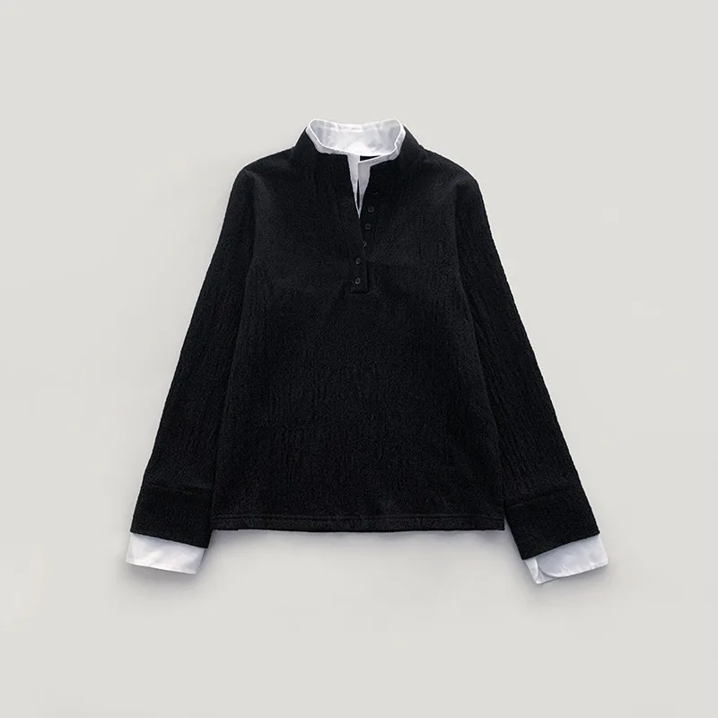 

Шерстяной искусственный свитер из двух частей, драгоценный и красивый воротник-стойка, теплый тонкий вязаный свитер с длинными рукавами, осень