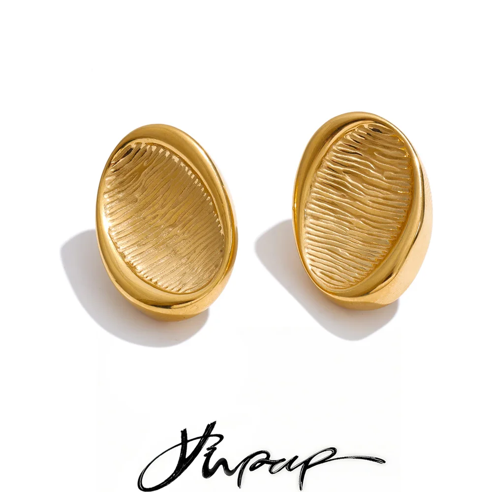 Yhpup Waterproof Stainless Steel Oval Daily Stud Earrings for Women Rust Proof Metal Individualistic Versatile Jewelry