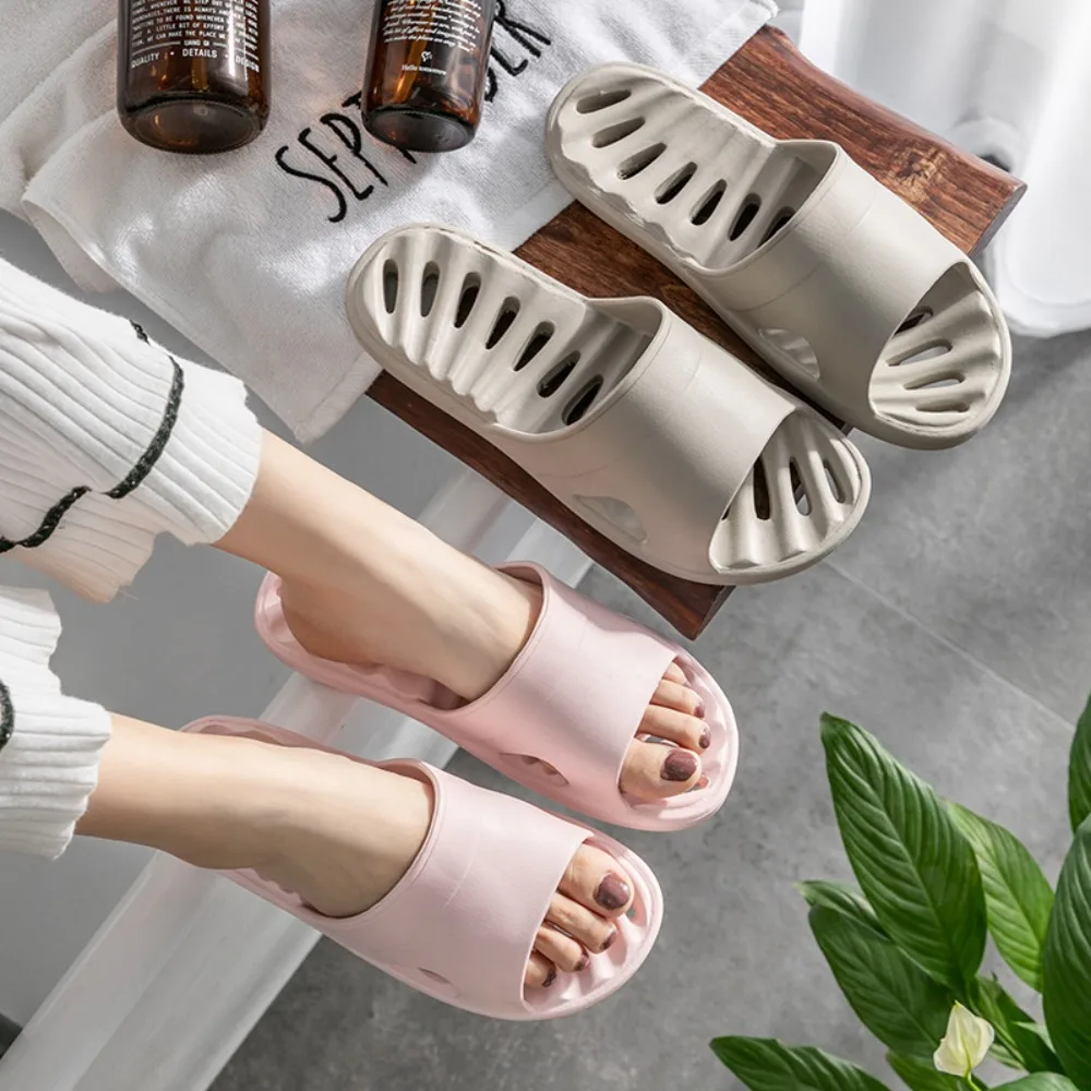 

Comfort Waterproof Bathroom Slippers Non-Slip Light Weight Shower Slippers Hollow Out Quick-drying Leaky Slides Couple