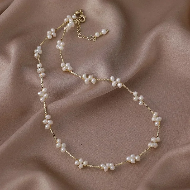 Minar Luxury Multiple Irregular Freshwater Pearl Beaded Chokers Necklaces for Women Rhinestones Heart Flower Pendant Necklace - view 6