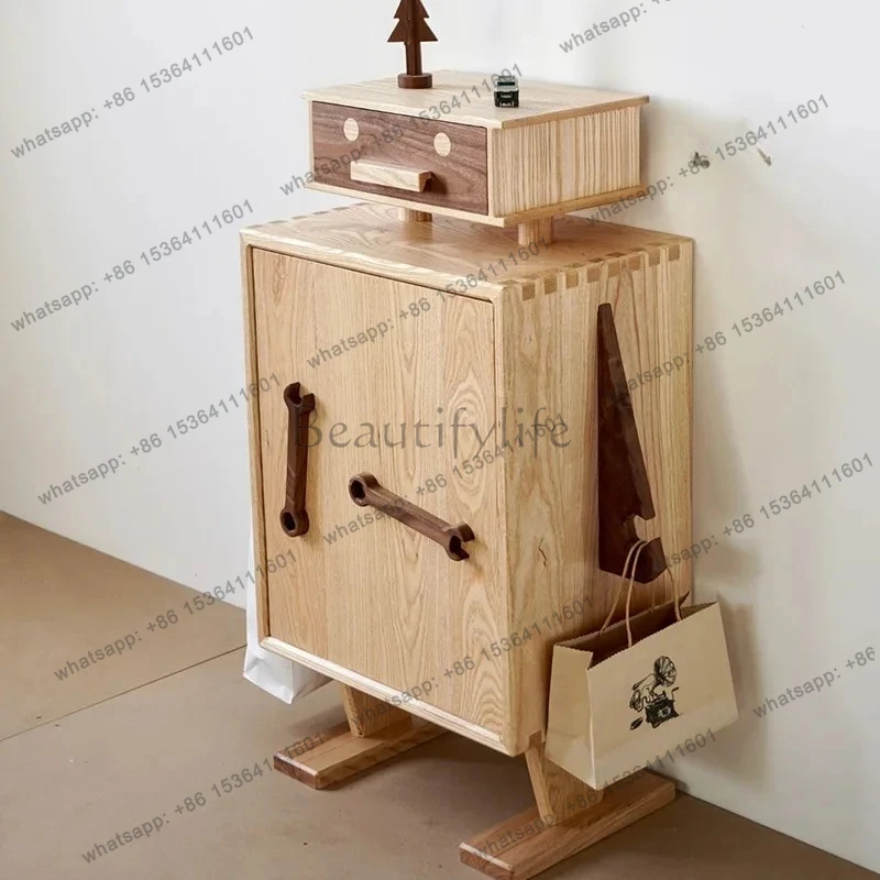 yj57 Nordic original ash wood bedside table Japanese creative locker solid wood storage small side cabinet