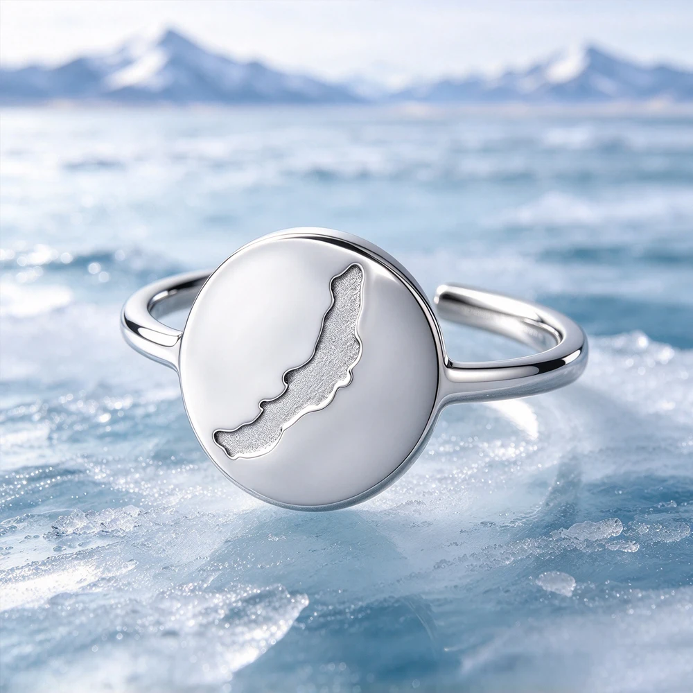 Initial Ring Custom - HIPEE แหวนเปิดลายแผนที่ทะเลสาบไบคาล สแตนเลสสตีล แหวนสลักลาย สำหรับผู้ชายและผู้หญิง ของขวัญเครื่องประดับ