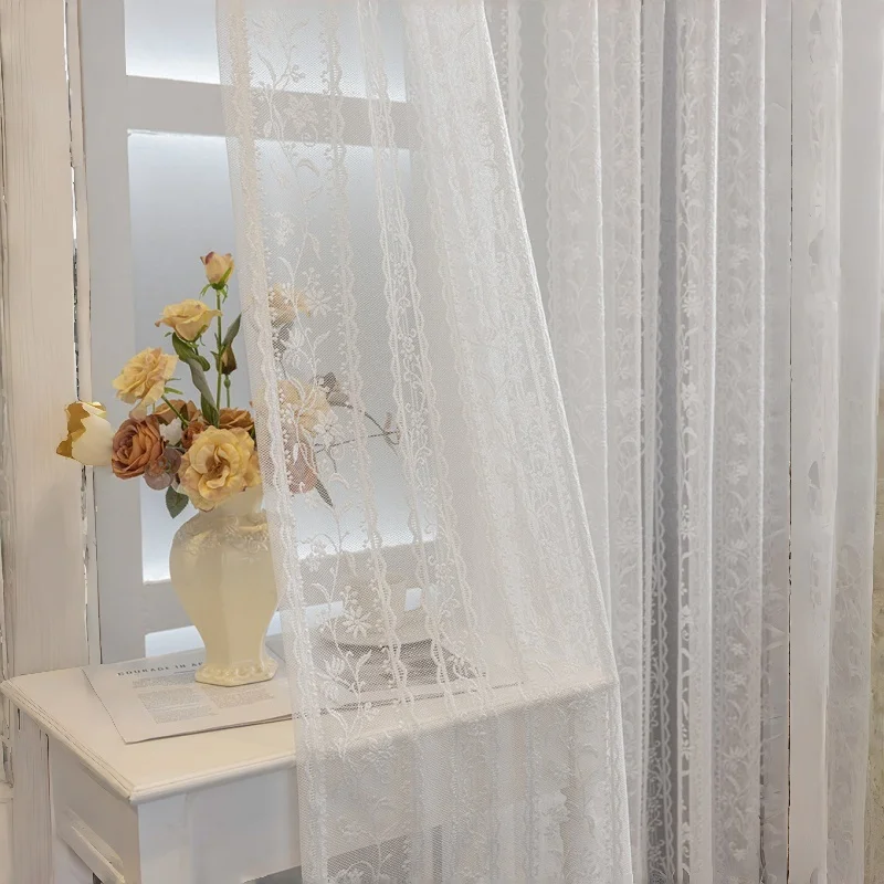 1 Stück Französischer Spitzenvorhang mit Traumhafter Stickerei, Prinzessinnen-Zimmer Fensterdekoration, Sonnenschutz und Lichtblockierung, Koreanischer Stil Schlafzimmer D