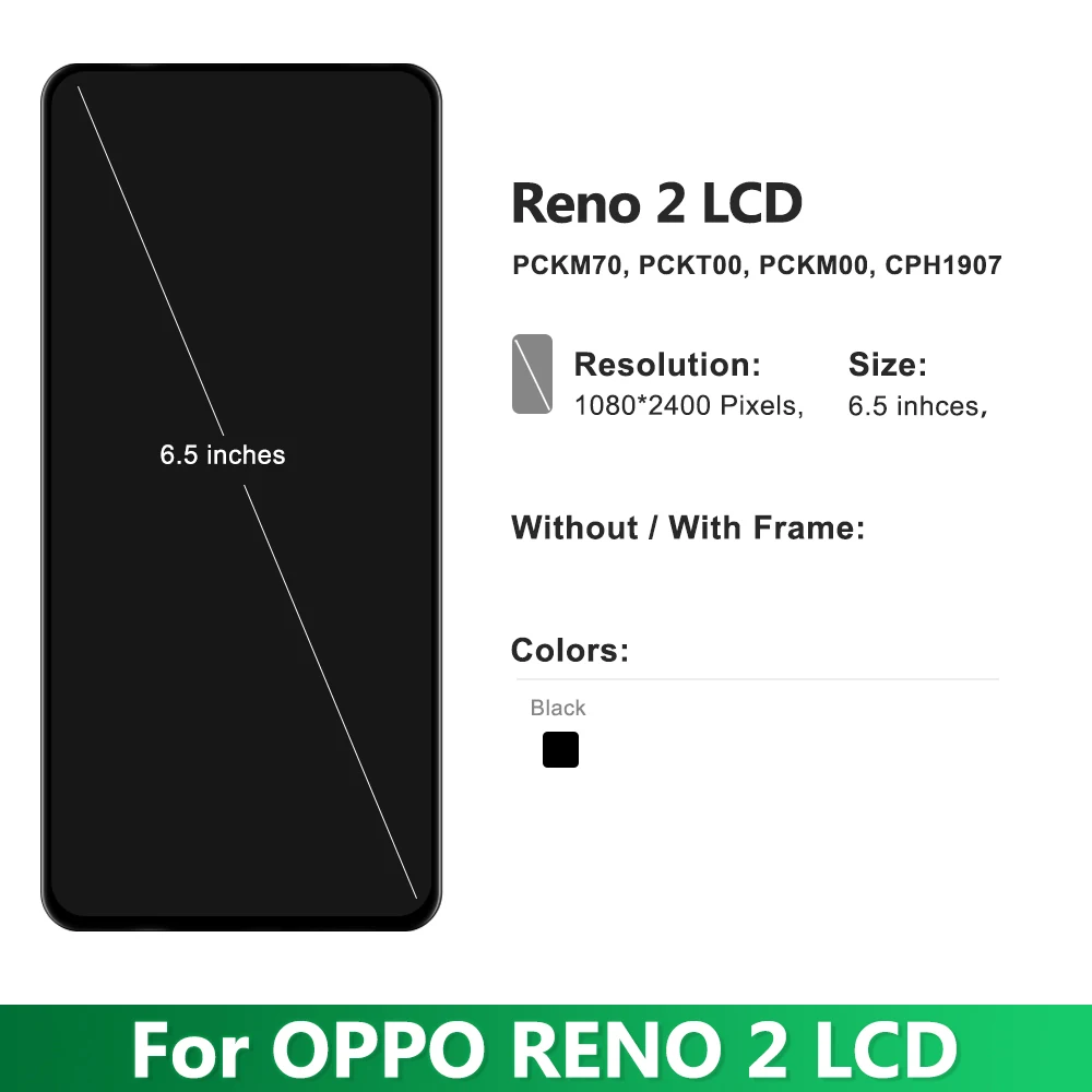 AMOLED Screen for Oppo Reno2 PCKM70 PCKT00 PCKM00 LCD Display Touch Panel Sensor Digitizer Assembly Reno 2 Screen Replacement