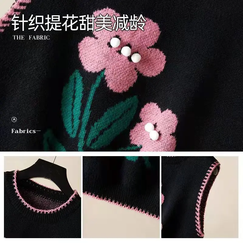 Flower Knitted Design Sense Horse Jacket 2023 Spring And Autumn New Women's Fashion Round Neck Pullover Sleeveless Top