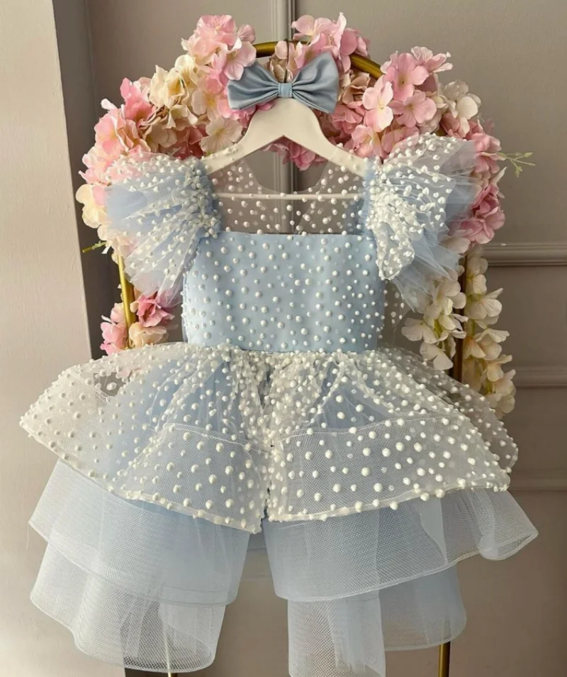 

Baby Blue Party Dress Toddler Ball Gown Tulle Puffy Flower Girl Dress Special Occasion Dress Little Princess Tutu Outfit