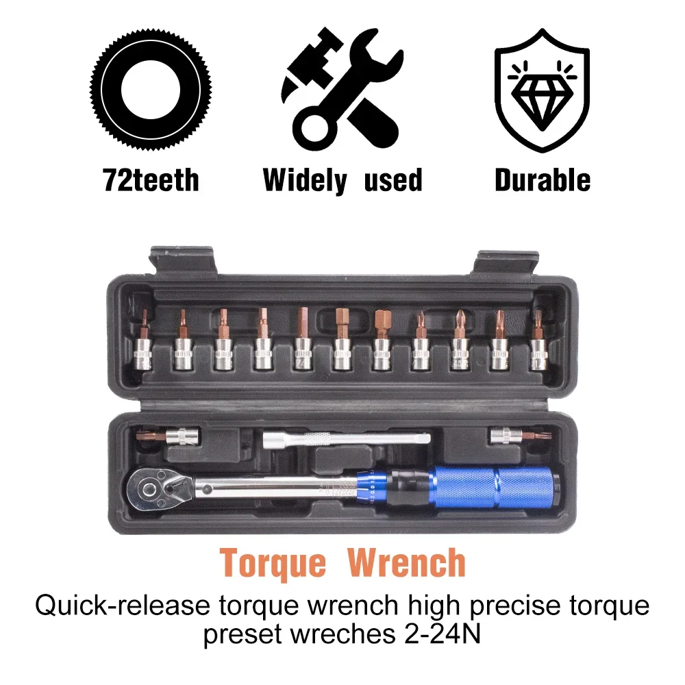 Complete 11/15/22pcs Bicycle & Car Repair Kit Precision Torque Wrenches 2-24Nm 1/4\