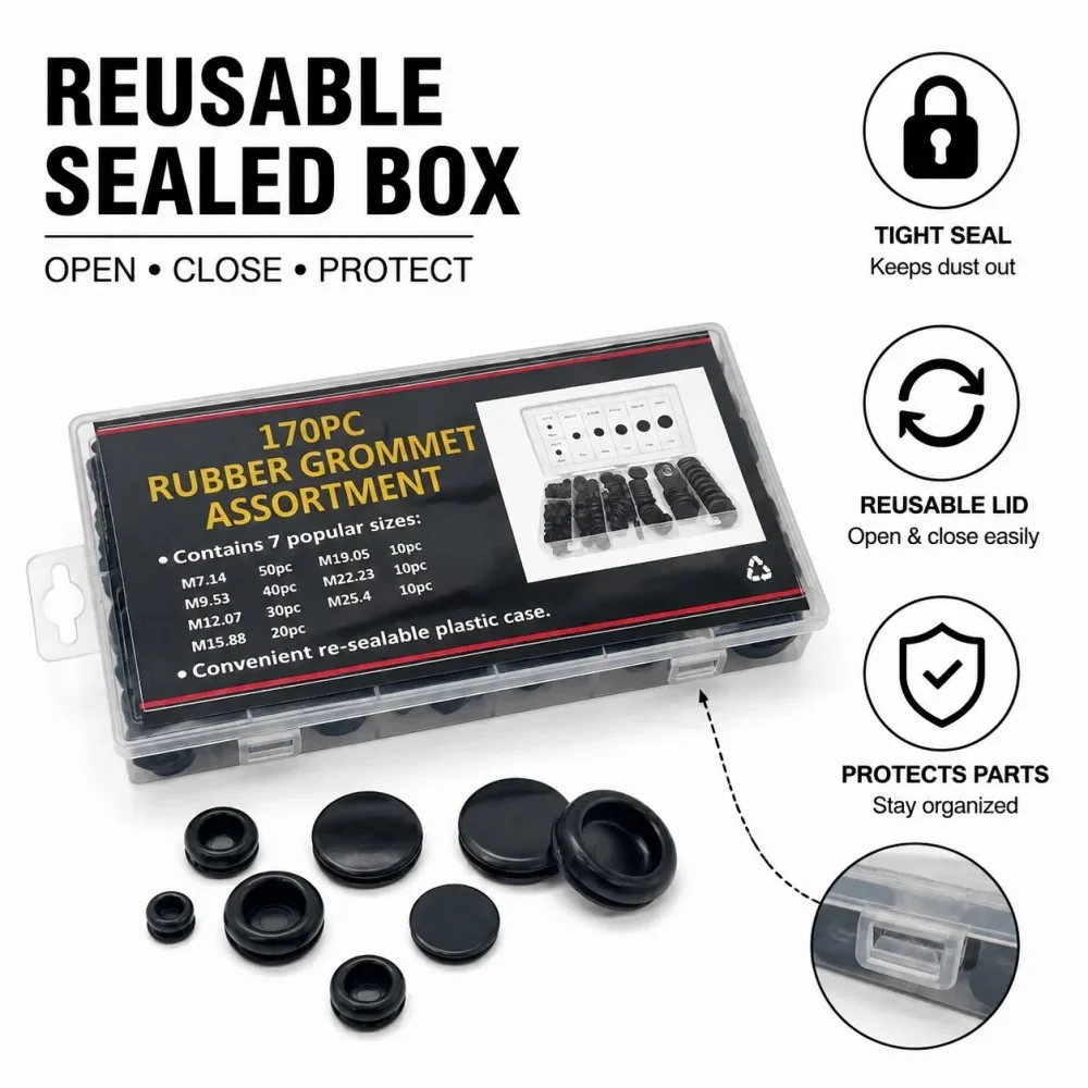 170pcs Dustproof Flame Retardant Rubber Grommet Kit 7 Sizes Sealing Rubber Cables Grommet Kit Electricalnsulat Hole Plug