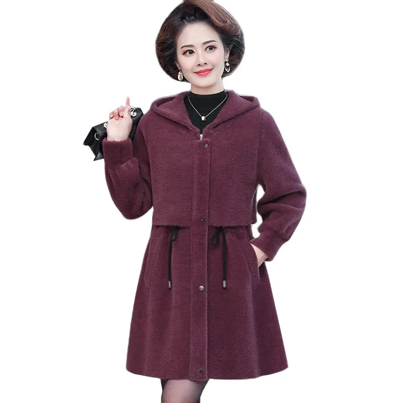 

Nice Pop Winter Jackets Middle-aged Women Imitation Mink Fleece Coat Thicken Woolen Outwear Women Casual Warm Top