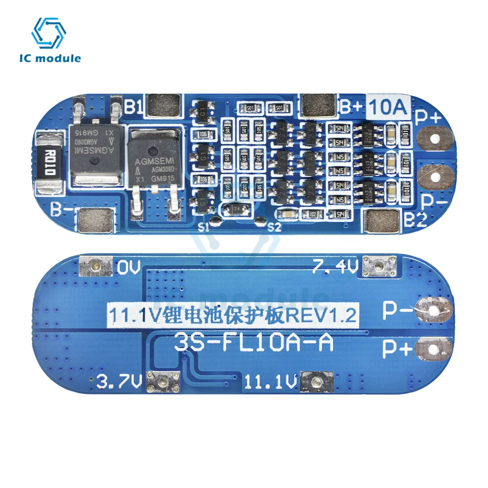 

BMS 3S 10A 18650 Lithium Battery Protection Board Li-ion Charger Protection Module Anti-Overcharge Over-Current Short Circuit