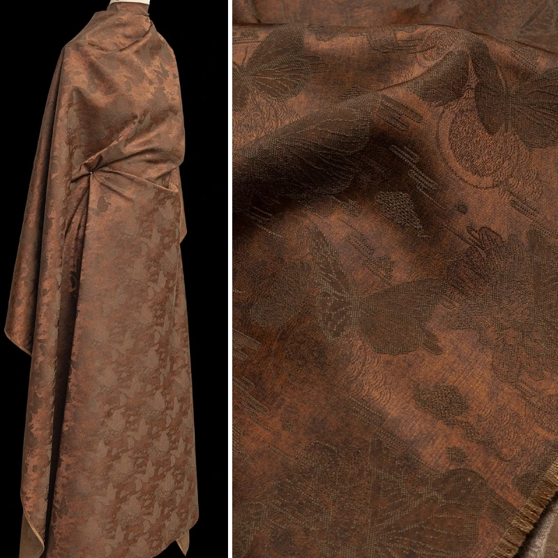 

Lyocell Jacquard Fabric Toasted Brown Vintage Butterfly Print Dress Pants Jacket Clothing Design DIY Material Fabrics for Sewing