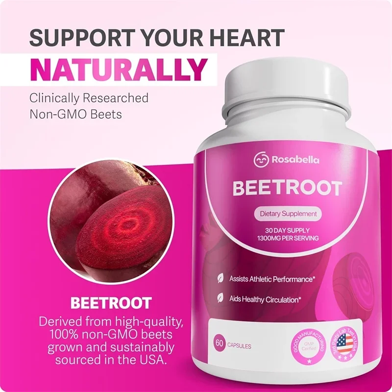 Organic Beet Root Capsules - Promotes Healthy Circulation and Vitality, Enhances Absorption, and Boosts Energy
