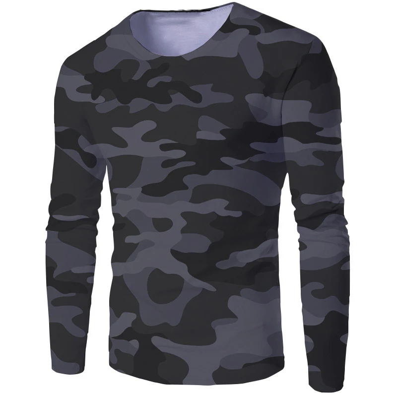 Fashionable Men's Camouflage Printed Men's T-shirt Casual Trend Military Fan Tops Autumn New Long Sleeved Round Neck T Shirt Man view 5