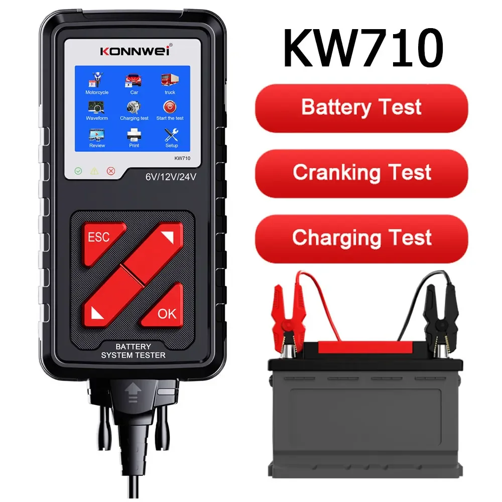 KONNWEI KW710 Car Battery Tester 6V/12V/24V 100-2000CCA Battery Load Tester Motorcycle Auto Trucks Charging Diagnostic Tools