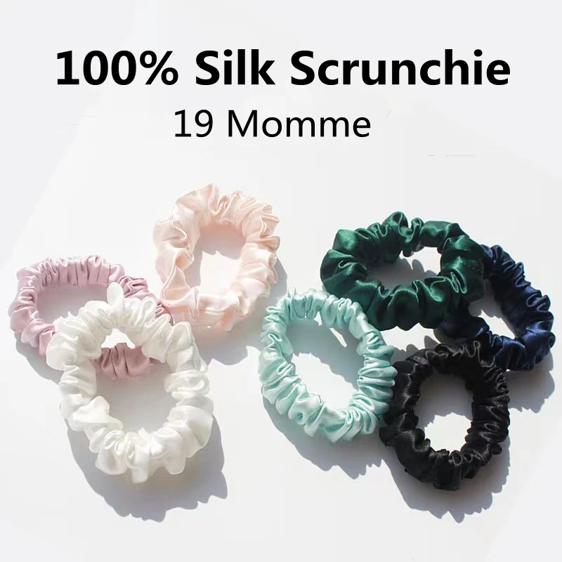 100% Pure Silk Elastic Hair Scrunchies For Women Ponytail Holders Hairbands Fashion Hair Accessoires 6A