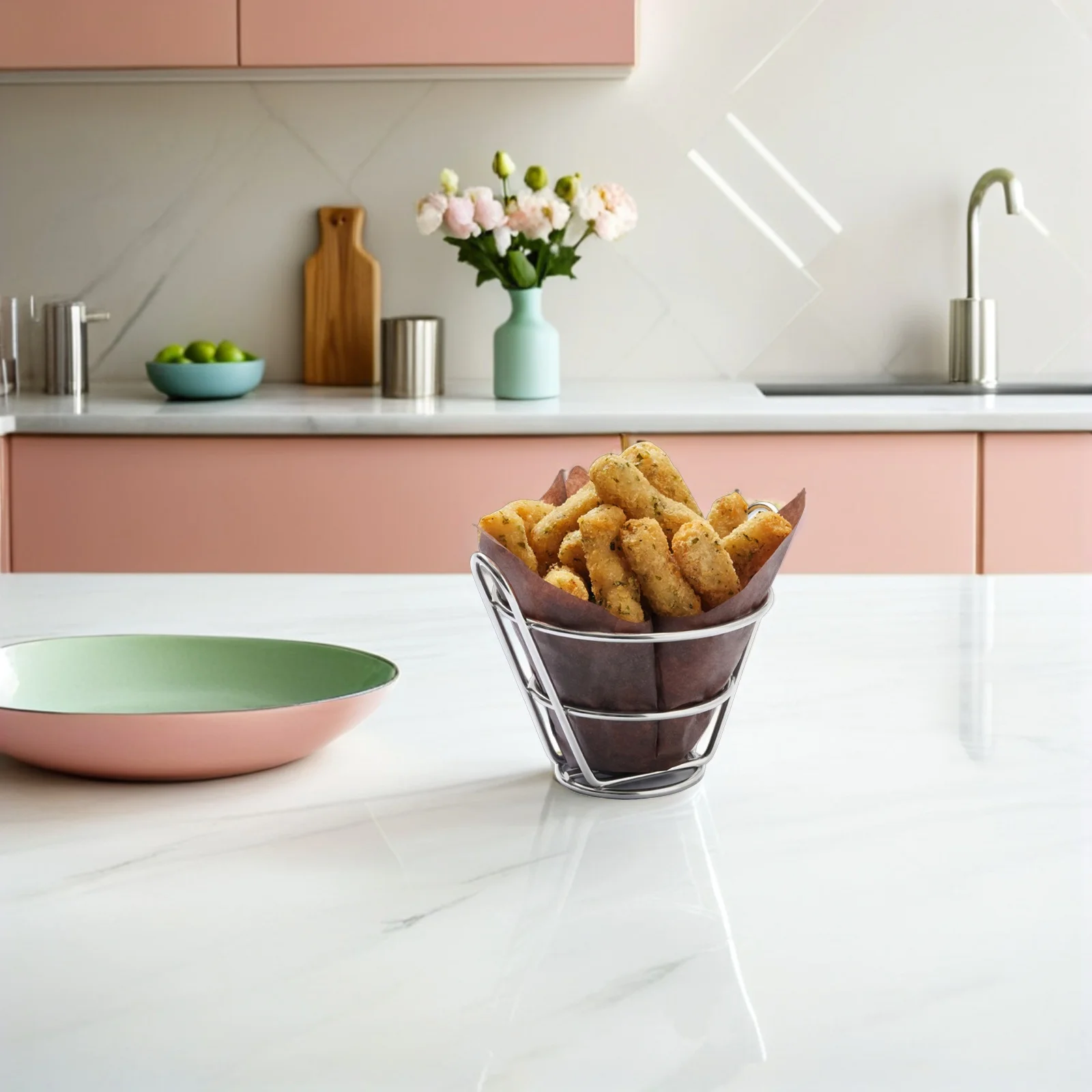 

1Pcs Snack Stand Holder Stainless Steel Fries Cone Rack for French Fries Chicken Fingers Sticks Appetizers Outdoor