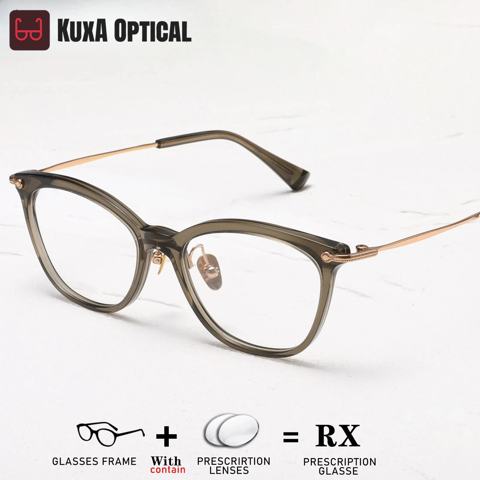 

KUXA Cat Eye Prescription Glasses Women Acetate Titanium Optical Myopia Progressive Correct Eye Vision Anti UV Lenses Eyewear