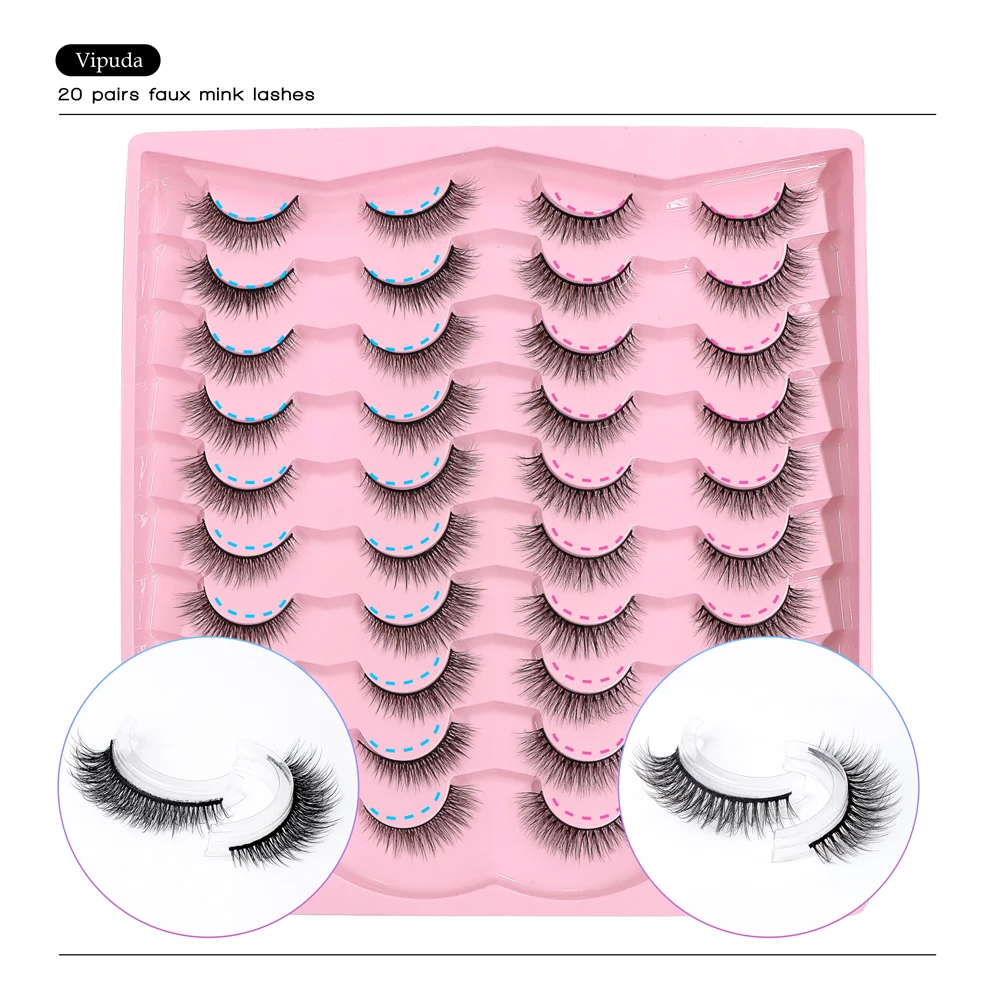 3D 내추럴 밍크 인조 속눈썹, 메이크업 가짜 속눈썹, 메이크업 미용 도구, 2 스타일, 20 쌍, 도매