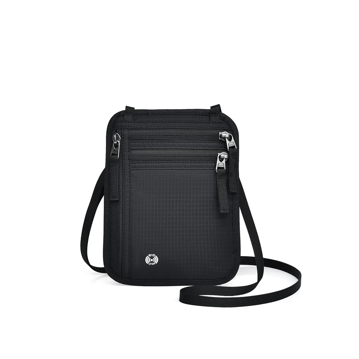 Nylon lightweight travel passport bag with neck strap, multi-functional ID wallet, waterproof, RFID-protected ID crossbody bag