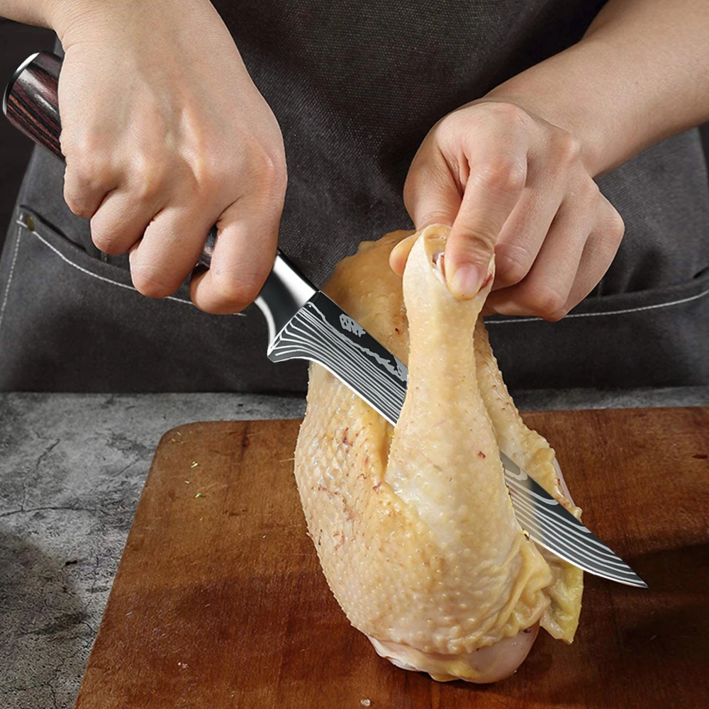 MDHAND 6-Zoll-Ausbeinmesser Pakka Holzgriff Filetiermesser Scharfes Kochmesser aus Edelstahl zum Schneiden von Fleisch und Knochenschnitzen – Detail 6