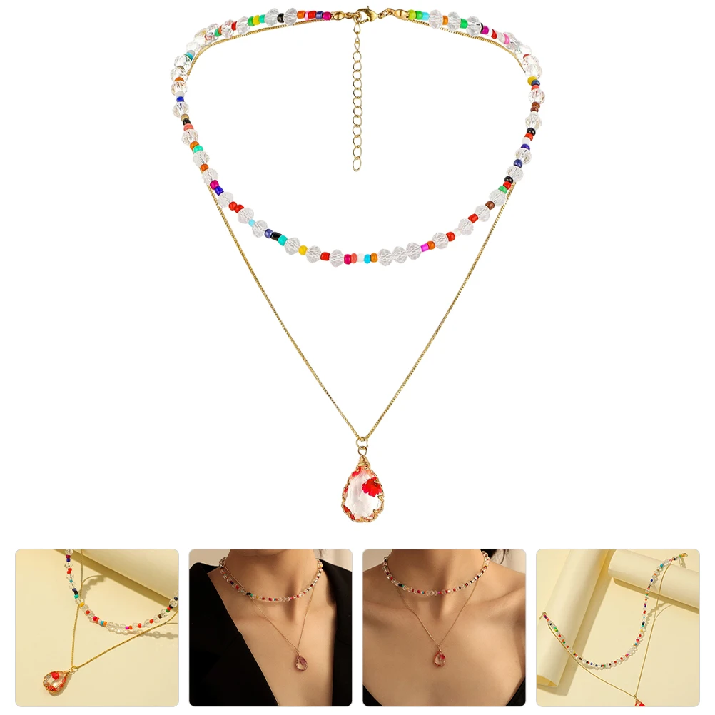 

Dried Flower Resin Neck Pendant Layered Necklace Flowers Necklaces Chain Miss Chains