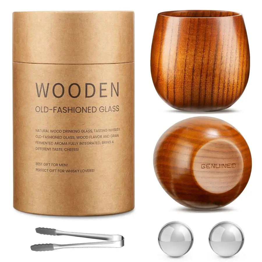 

The Original Wooden Whiskey Glasses Set of 2, Bourbon Gifts for Men, Anniversary, Birthday, Christmas Gifts, Old Fashioned Wood