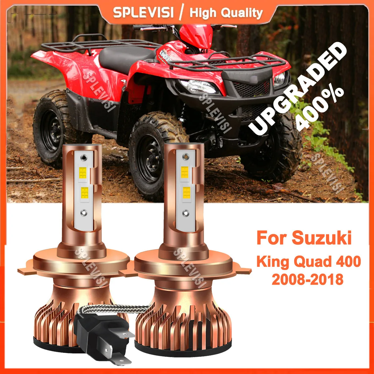 

2x 12V Headlight Motorcycle LED Headlight Headlamp High Low Beam For Suzuki King Quad 400 750 2008-2018 2009 2010 2011 2012