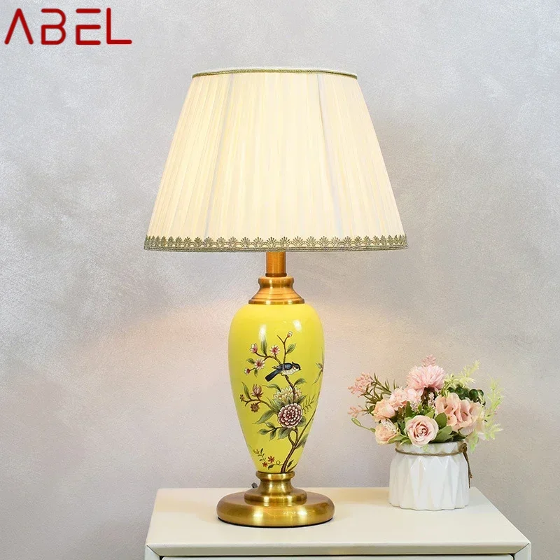 ABEL American Flower and Bird CeramicTable Lamp Creativity Living Room Bedroom Study Hotel engineering Desk Light