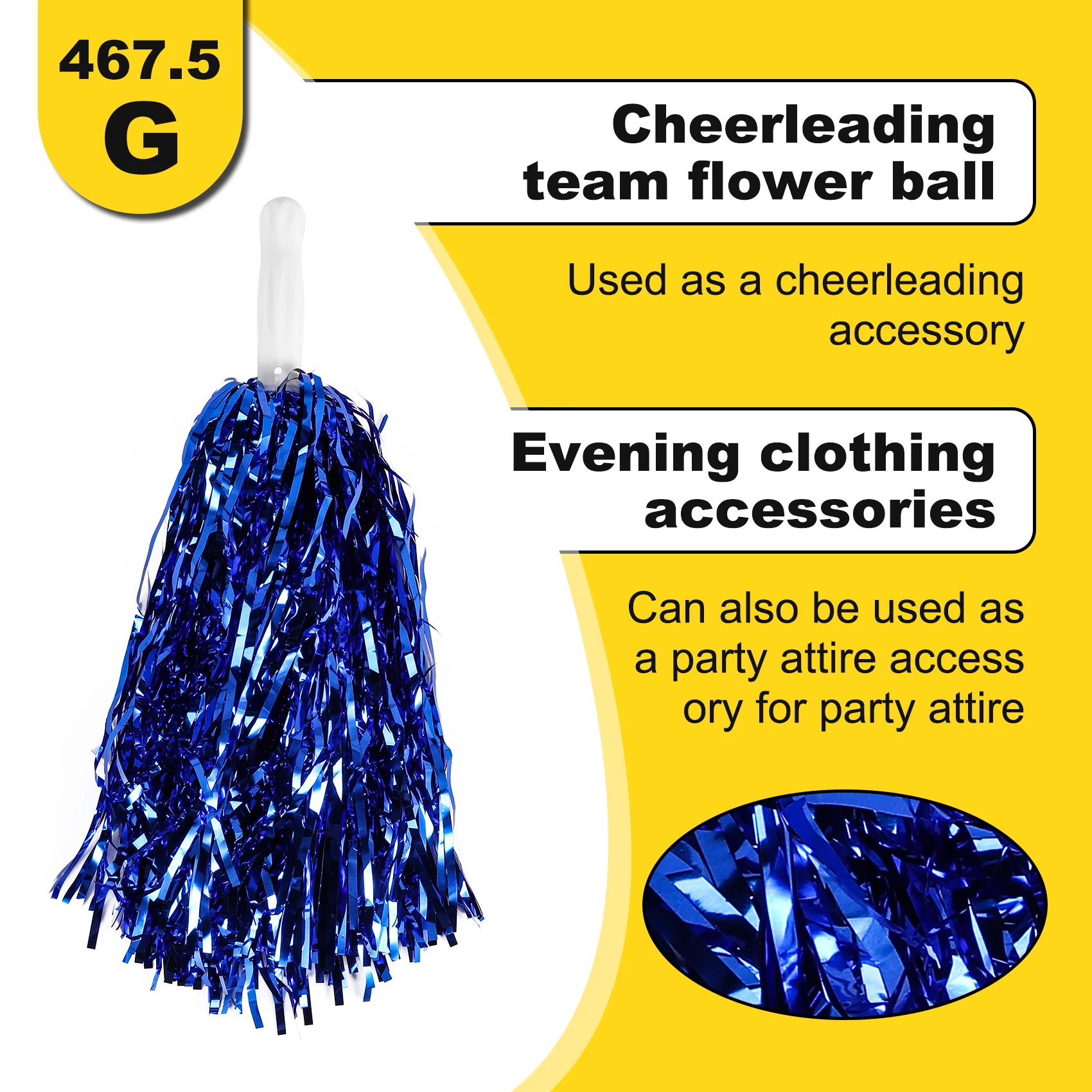 L71A 24Pcs Cheerleading Pom Poms Metallic Foil Cheer Pom Poms With Plastic Handle For Adults Kids Cheerleaders Party