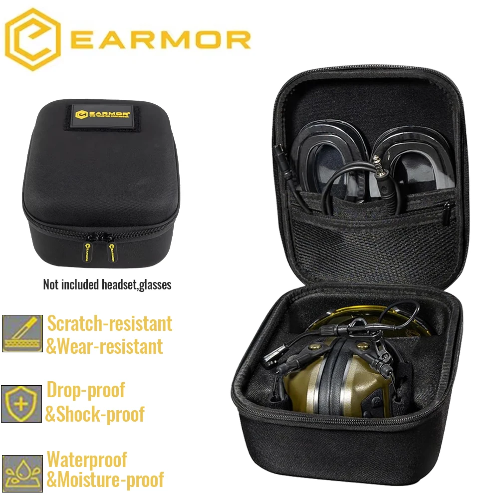 

Чехол для хранения EARMOR для защиты слуха при стрельбе, для наушников, очков и аксессуаров, прочный, пыленепроницаемый, жесткий, для переноски и хранения