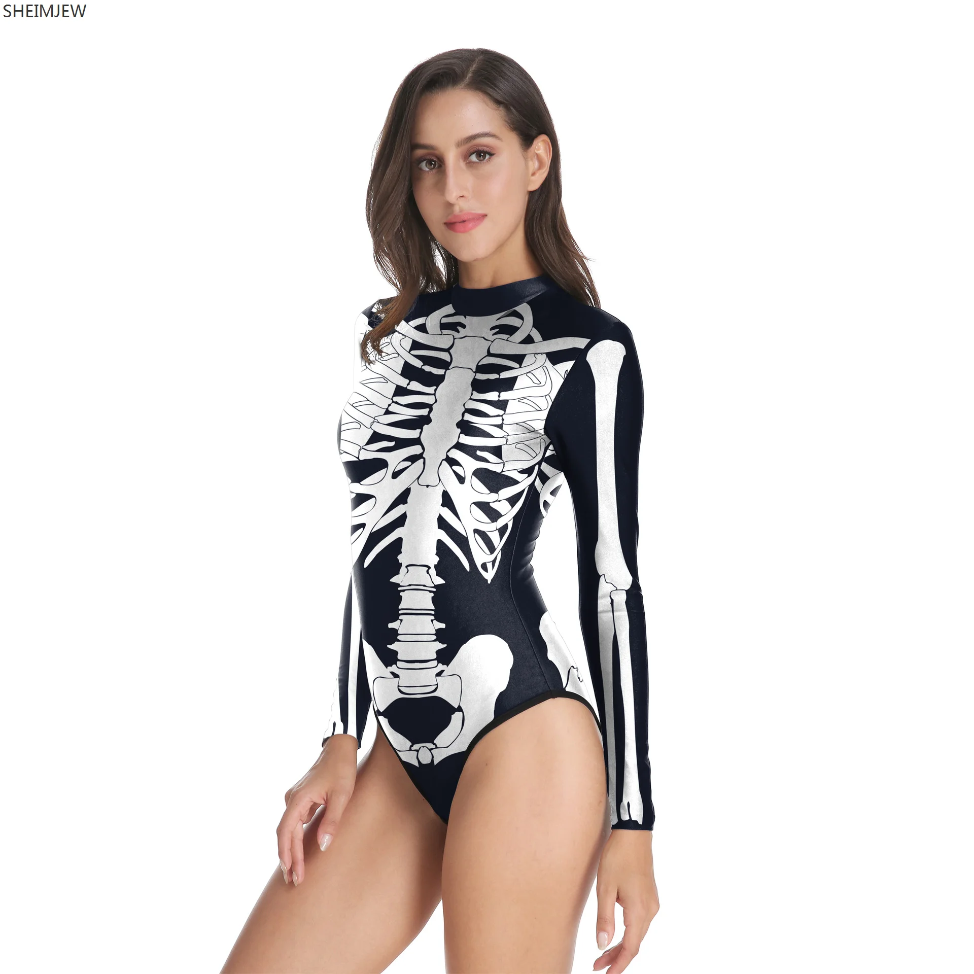 

2024 Women's Horror Skeleton Collection 3d Digital Printed Halloween Costume Women's Cosplay Jumpsuit Sexy Summer Party Swimsuit