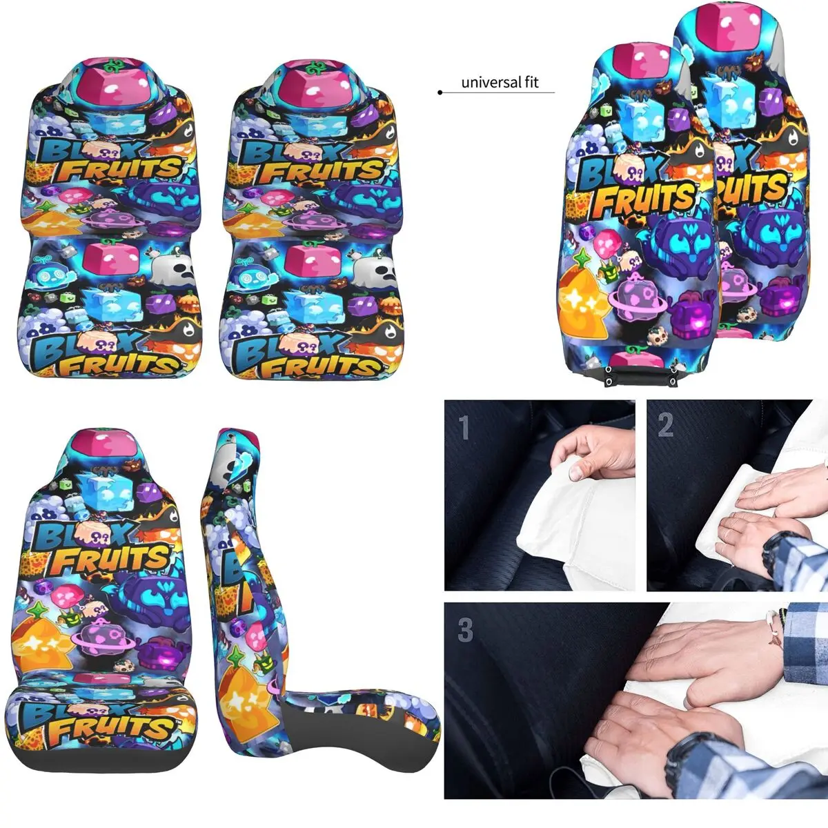 Blox Fruits Game Video غطاء مقعد السيارة غطاء مقعد قابل للتنفس 2 قطعة عالمي مناسب للشاحنات والسيارات وسيارات السيدان #6