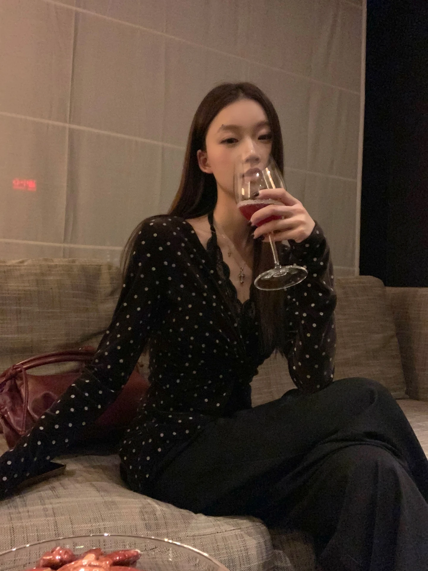 

Red Dot Polka Dot Long Sve Base irt Women's Faion Slim Fit Inner Wear T-irt Casual Commute Sle Winter Season