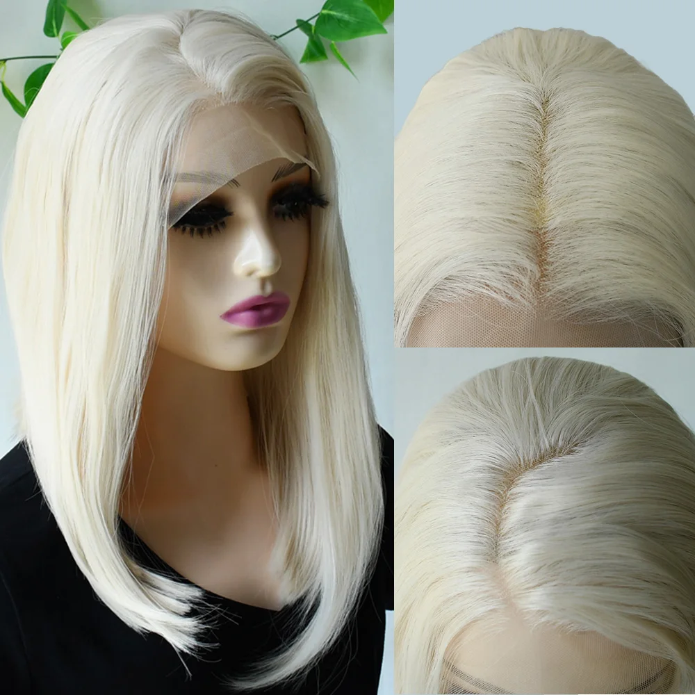 

Natural Soft Hair Platinum Blonde Bob Wig 13x4 Lace Frontal Wig Pre Plucked Transparent Synthetic Lace Front Wigs For Women